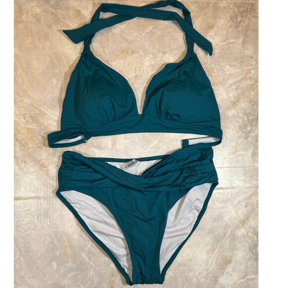 NWT YONIQUE Teal Twist-Front Bikini Set – Size M - Picture 1 of 7